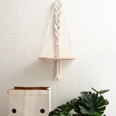 China Rustic Corner Macrame Wall Wood Shelf, Macrame Wall Corner Hanging, Macrame Plant Racks for sale