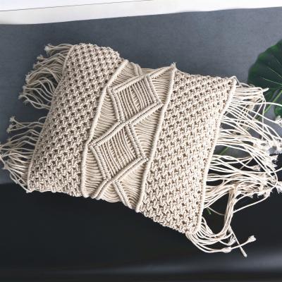 China Eco-Friendly Nordic Macrame Woven Cove Pillow Covers Sustainable White Boho Cotton Crate Cushion for sale