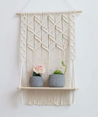 China Macrame Traditional Bohemian Handmade Wall Hanging Style Floating Shelf for Living Room Decorations for sale