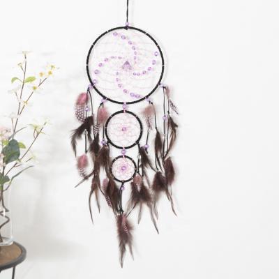 China Indian Three Rings Hanging Vintage Dream Big Handmade Feather Craft Dream Catcher for sale