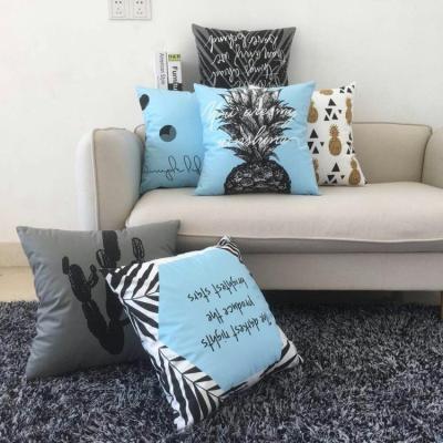 China Sofa Couch Custom Printed Nordic Simple Outdoor European Blue Tile Cushion Cover Waterproof for sale