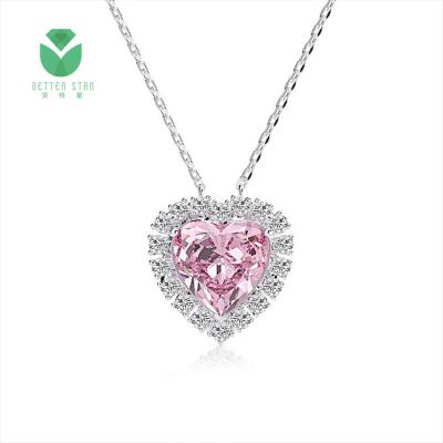 China Customized environment friendly 18k white gold rose heart cut hpht lab grown diamond necklace CVD chain for sale