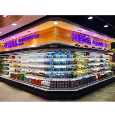 China Single-temperature Remote Open Meat Multideck Fridge Air Curtain Display Showcase Fridge For Supermarket for sale