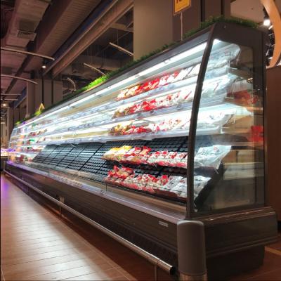 China Single-temperature Remote Meat Multideck Refrigerator 1.7m Height Slim Open Refrigeration Equipment Semi Refrigerator For Supermarket For Meat for sale