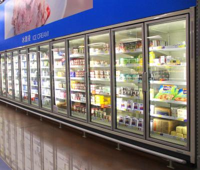 China Single-Temperature Remote Wide Vertical Glass Door Freezer Refrigerator for Supermarket Display Showcase for Ice Cream for sale