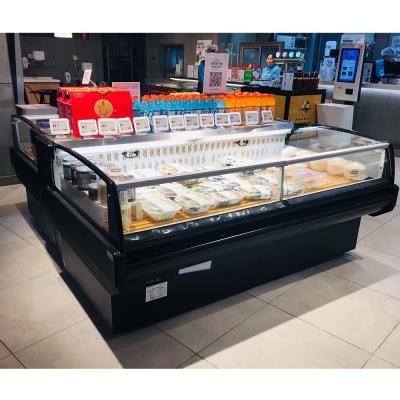 China Single-temperature plug in fridge for supermarket meat display fridge fridge self serve counter with curved glass for sale