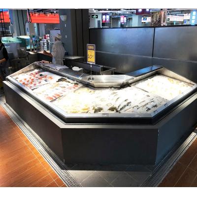 China Single-temperature Hold In Ice Deck Self Service Counter 1.0m Width Self Contain Refrigeration Equipment Refrigerator For Supermarket For Fish for sale