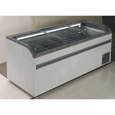 China Single-temperature Hold In Integral Chest Freezer With Sliding Glass Fridge For Supermarket Combo Island Freezer With Hot Gas Defrost for sale