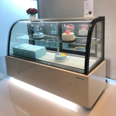 China Single-temperature refrigerator for cakes with curved glass display showcase for bakery fridge for supermarket for sale