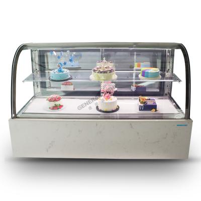 China Single-temperature 6ft 1.8m refrigerator for cakes with curved glass display showcase for bakery refrigerator for supermarket for sale