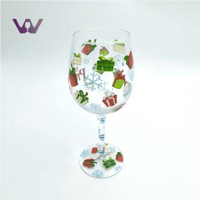 China Viable Decorative Decal Colored Flower Pattern Tall Red Wine Goblet Glass Mug for sale