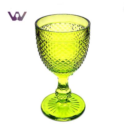 China Green Color Vintage Wine Glass Water Goblet Unbreakable Etched Glasses for sale