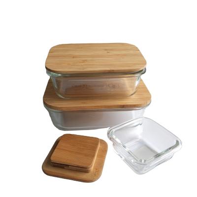 China Freshness Preservation Most Popular Best Quality Glass Food Storage Container With Leakproof Rubber Ring Keep Food Dry Freshness Bamboo Lid for sale