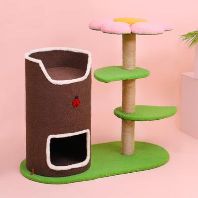 China Viable High Quality Flower Cat Tree Tower Modern Wooden Cat Tree by MewooFun for sale