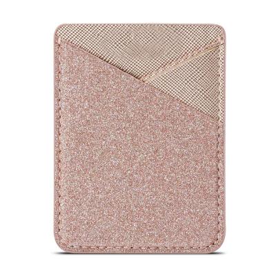 China Promotional Leather Cell Phone Sticker Card Holder Credit Wallet Pocket Slim Stick Storage On Phone Back for sale