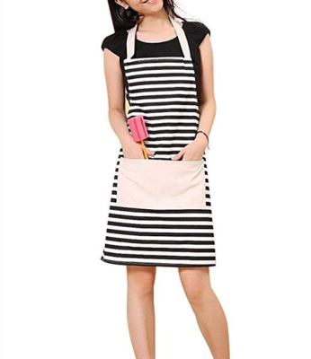 China Washable Canvas Women Cotton Apron Custom Kitchen Cooking Stripe Chef Apron for sale