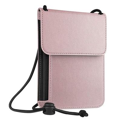 China Custom Made RFID Hot Selling Amazone PU Travel Wallet Passport Holder Premium Leather Neck Pouch With RFID for sale