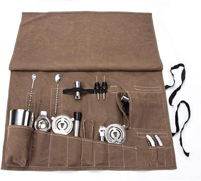 China Bartender Kit Professional Bartender Kit Tool Bag Cocktail Tool Storage Roll Up Bag for sale