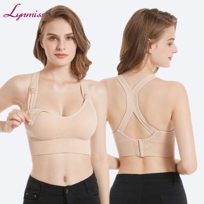 China Custom Made Cross Front Breastfeeding Maternity Nursing Bra Moms Sports Bra Antibacterial Cotton Warm Ice Silk Maternity New for sale