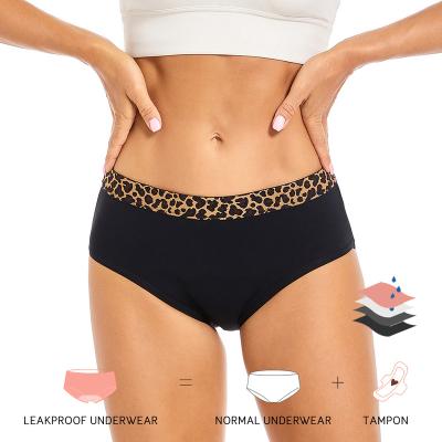 China Lynmiss Quality Antibacterial Ladies Lace Up Leak Proof Women Love Ladies For Black Bamboo Menstrual Underwear Period Panties Fabric Panties for sale