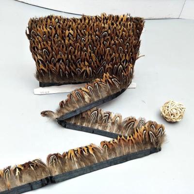 China Natural Pheasant Feather Feather Fringes with Satin Ribbon Band for sale