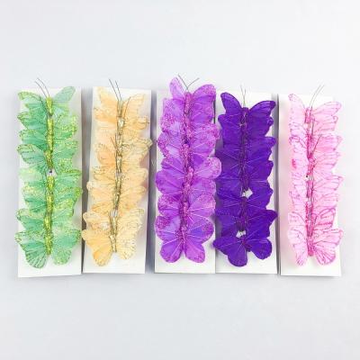 China Home Decoration Artificial Feather Butterfly With Staples Or Wires For Decorations Mixed Colors for sale