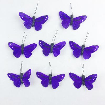 China Home Decoration Customized Design Artificial Feather Butterfly With Staples Or Wires For Decorations Mixed Colors for sale