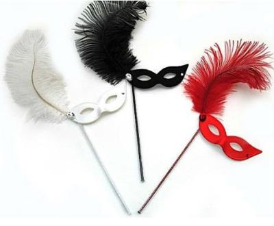 China Carnival Ostrich Feather Masquerade Mask with Handles for sale