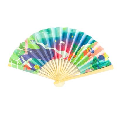 China Customized OEM Bamboo Folding Europe Art Logo Style Time Europe Customized Cloth Hand Fan Manual Hand Fan Bag Gift Business People Pcs for sale