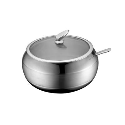 China Home Sustainable High Quality Stainless Steel Sugar Bowl With Clear Lid And Sugar for sale