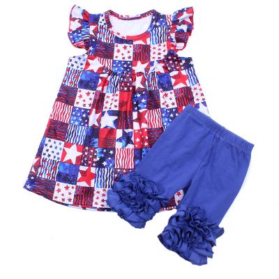 China Patriots Day Wearing USA Flag Baby Color Clothes Set July 4th Patriotic Dress Sets Ruffles Outfits for sale