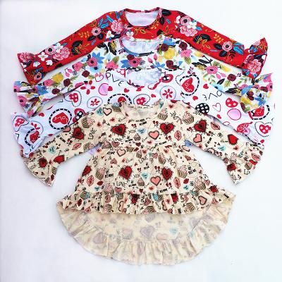 China 2019 latest design cotton hearts washable print clothes valentine day girl ruffle tops kids wear clothing for sale