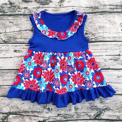 China Wholesale Lovely Girls Breathable Flowers Printed Sleeveless 4th Of July Dress Designs For Little Girls for sale