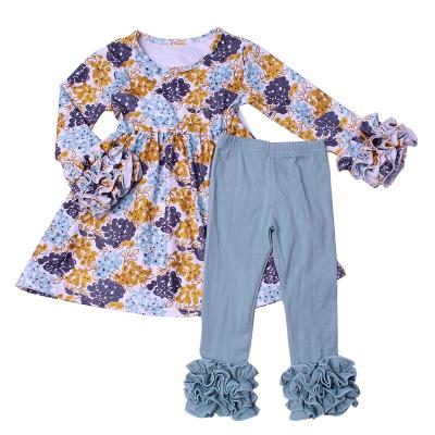 China Wholesale new sweet girls flower print dress and ruffled sweet pants children's set for sale