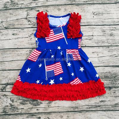 China Breathable summer baby outfits children flag cotton dress girls ruffle boutique cute 4th of July dress dress for sale