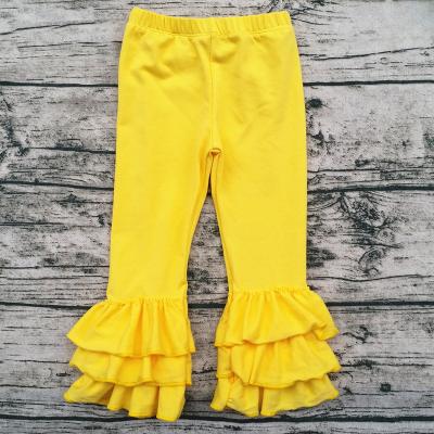 China Fashionable boutique breathable babies icing solid ruffle pants icing leggings pants wholesale for sale