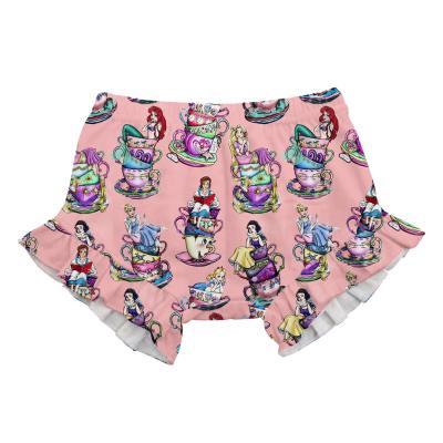 China Girls Summer Breathable High Quality Shorts Milk Princess Silk Cartoon Printing Soft Ruffled Shorts Kids Shorts for sale