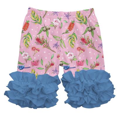 China 2020 summer breathable high quality ruffled shorts for girls flower printed casual pants kids ruffled shorts for sale