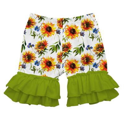 China Wholesale Breathable High Quality Girls Shorts Avocado Sunflower Printed Casual Pants Kids Ruffled Shorts for sale