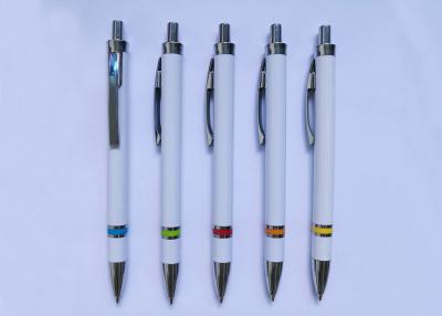 China Metal Clip Plastic Promotional Pen in white color with customized logo or silk printing for sale