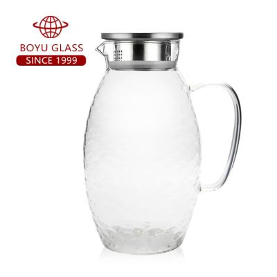 China Sustainable Household Glass Water Jar Cool Cold Clear Glass Pitcher 2L Water Jar for sale