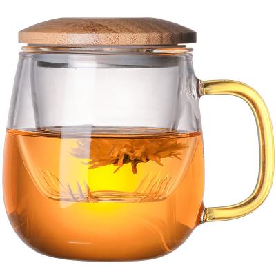 China Modern New Design Borosilicate Glass Handcrafted Tea Cup with Bamboo Lid for sale