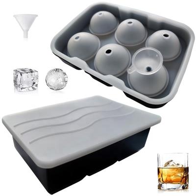 China 6 Cavity 2Pcs/set Whiskey Silicone Ice Ball Mold Maker Viable Wholesale Cube Tray for sale