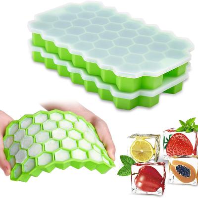 China 37 Viable Cubes Honeycomb Ice Cube Tray With Lids Silicon Ice Cube Trays for sale