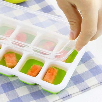 China Eco-Friendly Viable Silicone Ice Cube Tray With Lid Silicone 14 Grids Ice Cube Tray Molds for sale