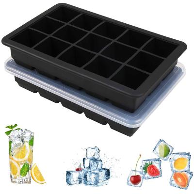 China 15 Cavity Viable Wholesale High Quality Big Square Reusable Amazon Silicone Ice Cube Mold for sale