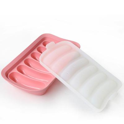 China Sustainable Food Grade Silicone Cavity DIY Tool 6 Sausage Baking Mold With Lid for sale