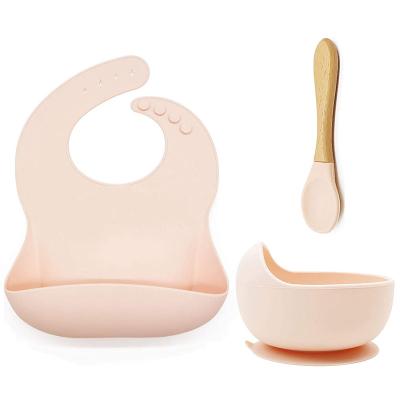 China 3pack Soft Silicone Baby Bib Dishes Food Bowl Training Suction Traditional Customized Feeding Set Tableware for sale