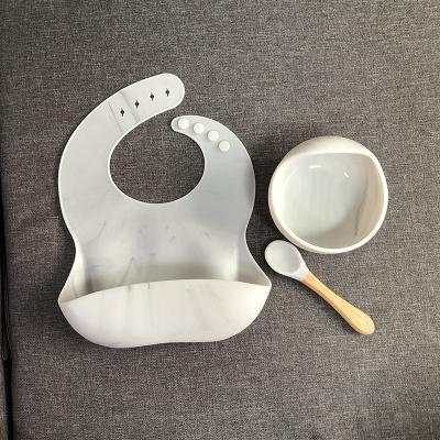 China BPA Free Food Grade Silicone Baby Soft Waterproof Heat Resistant Baby Bib Set Feeding Tableware for sale