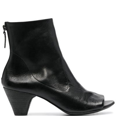 China 2021 Fashion Design Women's Black Back Zipper Chunky Heel Peep Toe Ankle Boots for sale